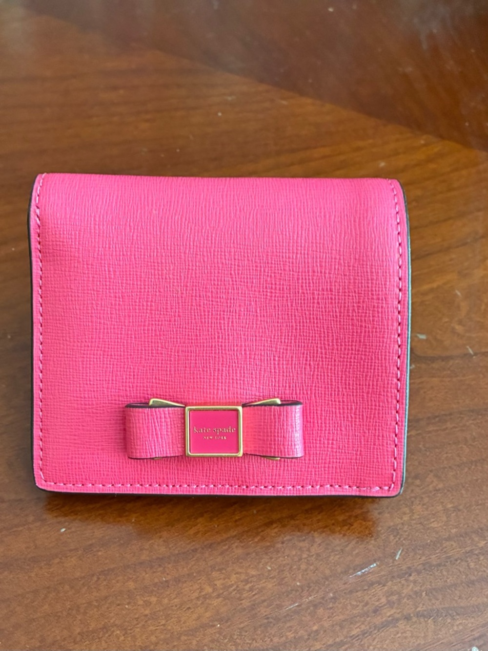 kate spade Hot Pink Compact Wallet with Gold Accent